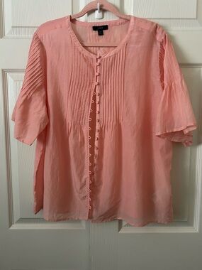 J. Crew Coral-Pink Pintuck Button Front Blouse 2x
